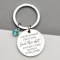 Portachiavi in acciaio inox argento con strass blu e citazione motivazionale incisa - 30mm Rotondo (Busta OPP) / Argento (Con Strass Blu)