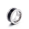 Titanium steel ring with black enamel center band and double rows of cubic zirconia - US 6 / Silver Black Enamel Style (KR31014-K)