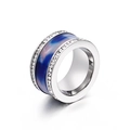 Unisex silver stainless steel ring with pink blue swirl pattern and double rows of zircons - Silver Blue Pink Quicksand Style (KR34594-AD)
