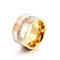 Golden titanium steel wide ring featuring double shell inlay and sparkling crystals - Gold Shell Zirconia Style (KR36103-K)