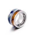 Wide stainless steel ring featuring blue and amber resin layers with crystal inlay - Silver Blue Brown Tortoise (KR34598-AD)