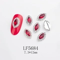 Gemas para uñas marquesa rojo oscuro con borde de plata, tamaño 7,3x12 mm - Forma Marquise Roja Base Plateada (5684)