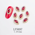 Amuletos de uñas con gema roja y base dorada con cristales AB en forma de marquesa 7,3x12mm - Forma Marquise Roja Base Dorada (5697)