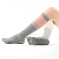 Thigh high five-toe yoga socks in grey and pink with anti-slip silicone grip for women - One Size / (Full Toe) Striped Grey