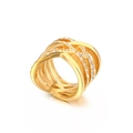 Fashionable gold-plated multi-layer crisscross ring with sparkling cubic zirconia stones - US 6 / Gold Multi-Layer Cross Style (KR31246-K)