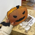 Halloween pumpkin crossbody bag for women, glossy PU leather chain shoulder bag with bat pendant. - Gold Sequin