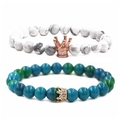 Detailopname van kralenarmbanden met kroon van wit turkoois en phoenix steen textuur - Phoenix-steen & Witte Turkoois Kroonset C