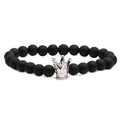 Bracciale di perle in pietra nera opaca con corona d'argento su fondo bianco - Nero Opaco Corona Argentea
