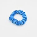 Elastic velvet scrunchie in bright blue color featuring soft pleated fabric design - Bright Blue