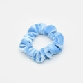 Light blue velvet scrunchie with soft pleated texture and high elastic hair tie - Light Blue