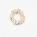 Elegant beige velvet scrunchie elastic hair tie with soft pleated texture - Beige