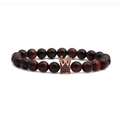 Crown bracelet with red tiger eye beads and rose gold micro-pave black zircon charm - Single Tiger Eye Crown