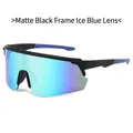 Gafas de sol deportivas negro mate con lentes de espejo azul hielo y patillas antideslizantes - Montura Negro Mate Lente Azul Hielo