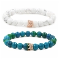 Howlite and phoenix stone beaded crown bracelets with sparkling rose gold charms - Howlite Rose Gold Crown Bracelet Set