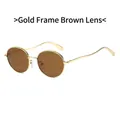 Lunettes de soleil rondes en métal doré avec verres marrons pour hommes et femmes - Monture Dorée Verres Ambrés
