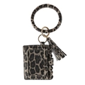 Detail of leopard print card holder wallet with oversized wristlet and golden tassel - Leopard Print