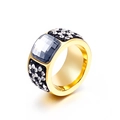 Gold wide band ring with square grey crystal and pave black rhinestones - US 6 / Gold Gray Square Crystal Style (KR31020-K)