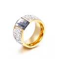 Gold wide band ring featuring a rectangular grey gemstone and sparkling pavé accents - Gold Gray Rectangular Zirconia Style (KR31399-K)