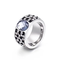 Chunky silver ring with oval purple gemstone and black-white micro-pave crystals - Silver Oval Purple Zirconia Style (KR31253-K)