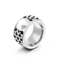 Exaggerated wide silver ring with large round crystal and black and white paved stones - US 6 / Silver Round Zirconia Contrast Style (KR31021-K)