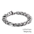 Polished silver stainless steel NK chain bracelet, size 215x11mm, 35g hip hop style - Silver Cuban Chain (11mm x 215mm)