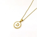 Gold round stainless steel necklace with letter D pendant on white enamel finish - Style D (Letter D)