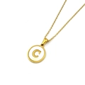 Golden stainless steel necklace featuring a round white pendant with the letter C - Style C (Letter C)