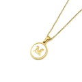 Golden stainless steel round necklace featuring a white letter M charm pendant - Style M (Letter M)