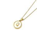 Golden stainless steel necklace with round white mother of pearl letter Q pendant - Style Q (Letter Q)