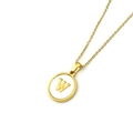 Gold stainless steel necklace with round white shell pendant and letter W engraving - Style W (Letter W)