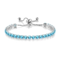 Silver tennis bracelet with 4mm blue round cubic zirconia and adjustable slide closure - White Gold + Aquamarine Zirconia