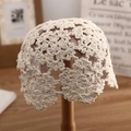 Detailed handmade crochet beige cotton hat with intricate floral hollow-out patterns - M (56-58cm) / Beige