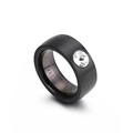 Minimalist black stainless steel ring featuring a matte finish and a single cubic zirconia - US 6 / Black Brushed White Zirconia Style (KR32254-K)