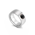 Brushed silver stainless steel wide ring featuring a central black conical gemstone - Silver Brushed Black Zirconia Style (KR33845-K)
