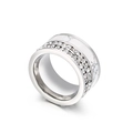 Silberner breiter Ring mit Marmorinlay und funkelnden Kristallakzenten - US 6 / Silber Weiß Marmor Zweireihig Diamanten (KR34886-K)