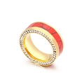 Breiter goldener Ring mit eingelegtem rotem Türkisstein und Mikro-Zirkonia-Verzierung - US 6 / Gold Rot Türkis Zweireihig Diamanten (KR37453-K)