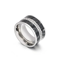 Silver stainless steel wide ring with black marble inlay and pavé zircon stones - Silver Black Marble Single Row Diamonds (KR37907-K)