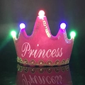 Detail of LED glowing rose red crown hat with sequins and Princess text for birthdays - One Size / Rose Red Princess Crown Hat