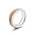 Two-tone stainless steel ring with golden cable chain and polished silver edges - US 6 / Two-Tone 3-Row Cable Texture (KR42634-K)