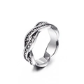 Silver bead chain ring with twisted double-layer band and micro-paved cubic zirconia - Intertwined Double Band Rhinestone (KR43403-K)