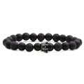 Bracelet pour homme en pierre de lave et œil de tigre avec couronne et perles mates - Couronne Pierre de Lave Noir Mat
