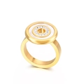 Rose gold stainless steel ring with white shell inlay and sparkling pavé crystals - Gold Round Shell Zircon Style(KR32528-K)