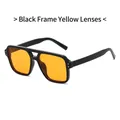 Fashionable oversized aviator sunglasses with black frame and yellow translucent lenses - Black Frame Yellow Lens