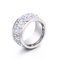 Wide silver band ring featuring multiple rows of rainbow AB rhinestones in a pave setting - US 6 / Silver Rainbow AB Rhinestone Style (KR30828-K)