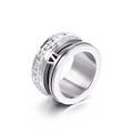 Silver modern wide band ring with inlaid crystals and hollow roman numerals details - US 6 / Silver Cut-out Roman Numerals Inlaid Style (KR38580-K)