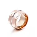 Wide band ring in rose gold finish with embedded white sparkling crystals - Rose Gold Wide Single Row Inlaid Style (KR39118-K)