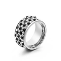 Silver wide band ring with five rows of black and white pavé rhinestones for women - US 6 / Silver Five-Row Black and White Pave Style (KR30353-K)