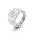 Fashionable wide band ring with silver plating and full pavé sparkling crystal stones - Silver Multi-Row Iced Out Style (KR34977-K)