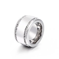 Modern wide band ring in polished silver stainless steel with double row crystals - Silver Double Row Flat Pave Style (KR35000-AD)