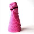 Rose pink foldable straw sun hat with woven texture and black elastic band - Rose Red